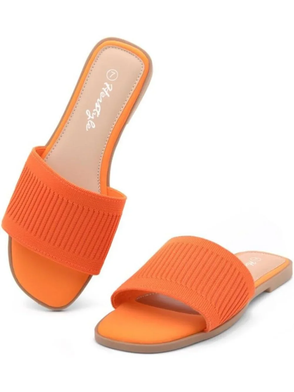 Women's Orangekn Knit Slides Flats Square Open Toe Slip On Dressy Summer Shoes